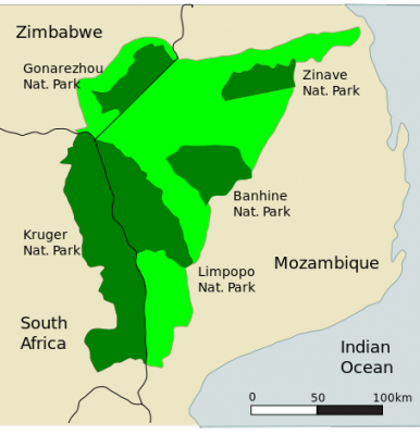Limpopo National Park, surface: 99.800 km2 1 100x100